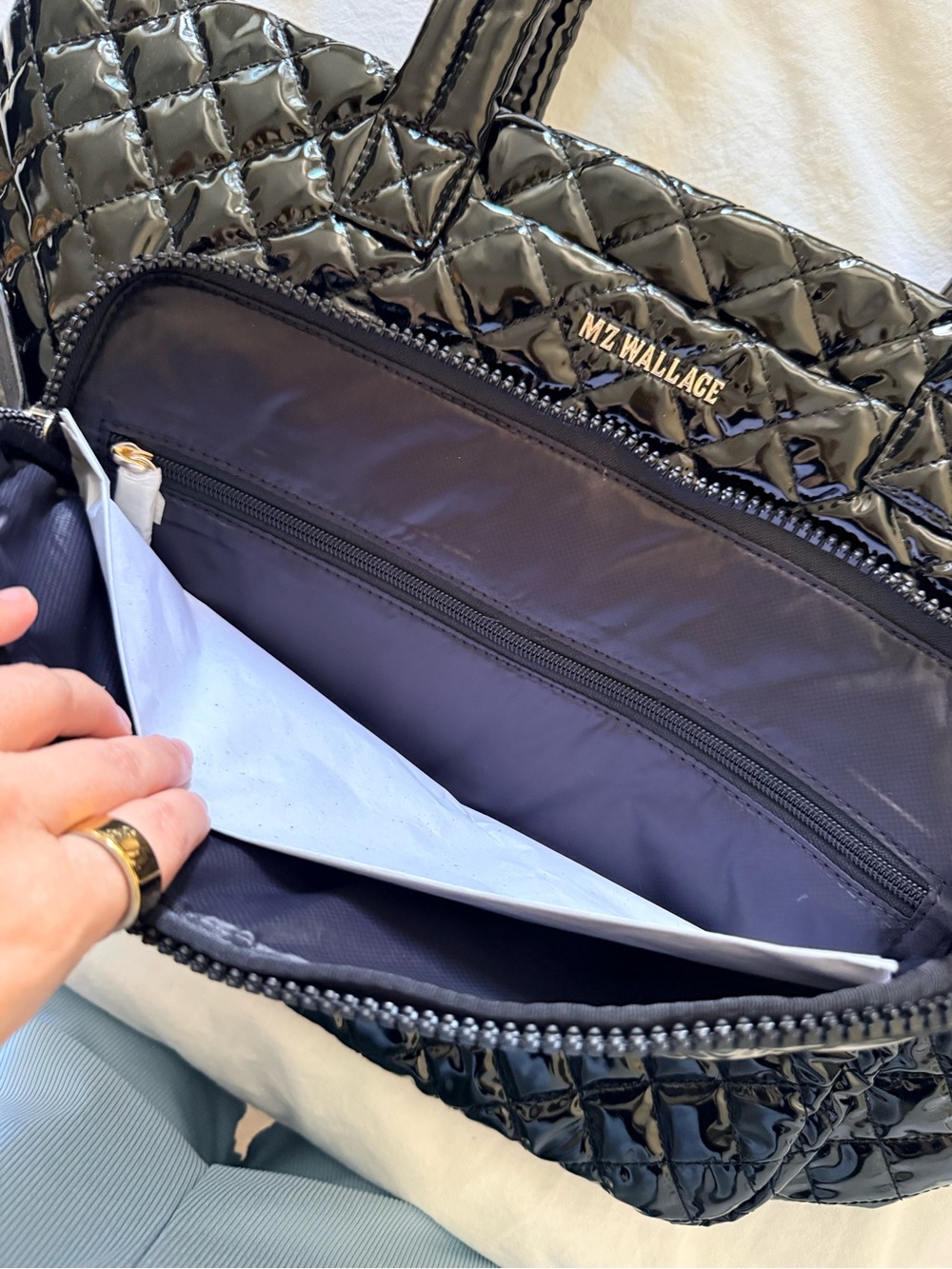 MZ Wallace Glossy Black Quilted Nylon Dog Carrier - Picture 3 of 7